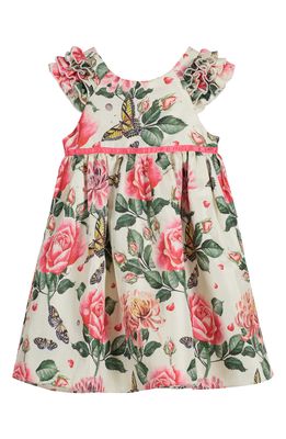 Pippa & Julie Kids' Rose Print Dress in Ivory/Multi