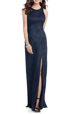 Dessy Collection Soho Metallic Column Gown in Midnight