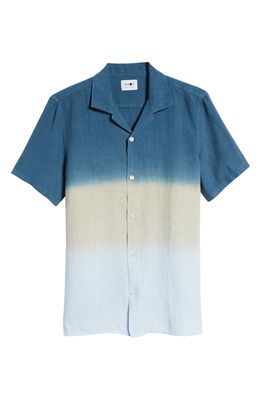 NN07 Miyagi 5014 Short Sleeve Button-Up Linen Camp Shirt in Swedish Blue