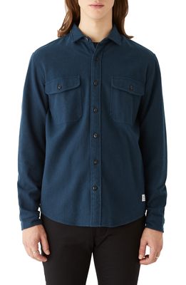 Frank And Oak Heavy Herringbone Flannel Button-Up Shirt in Midnight Navy