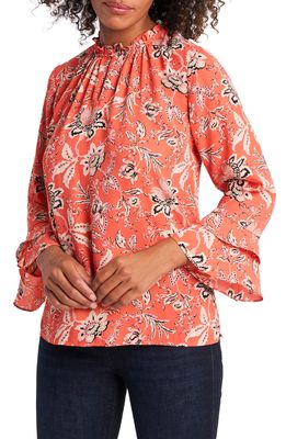 Vince Camuto Antique Floral Toile Ruffle Sleeve Blouse in Coral Blaze