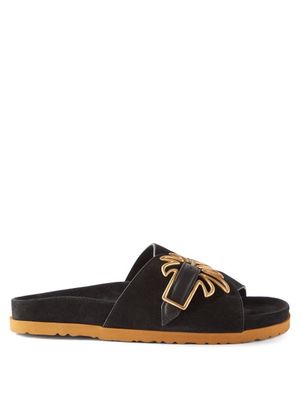 Palm Angels - Palm-buckle Suede Sandals - Mens - Black Brown