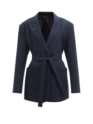 Raey - Slash-back Cotton Belted Jacket - Womens - Navy