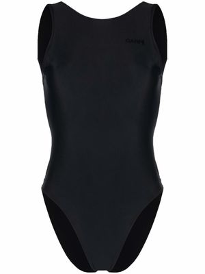 GANNI chest logo-print swimsuit - Black