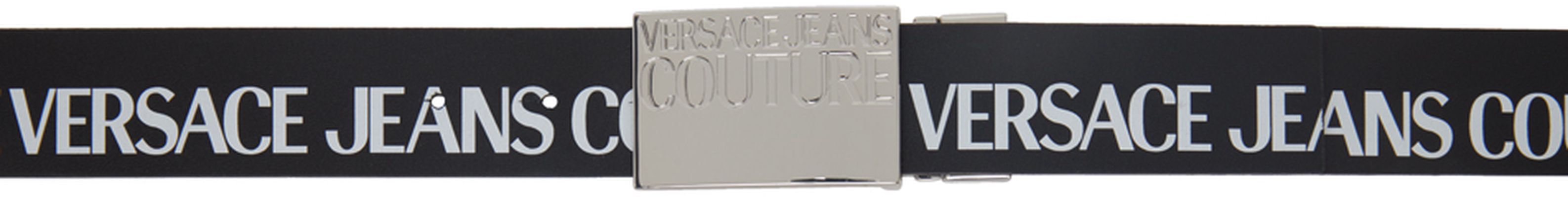 Versace Jeans Couture Black Leather Logo Belt