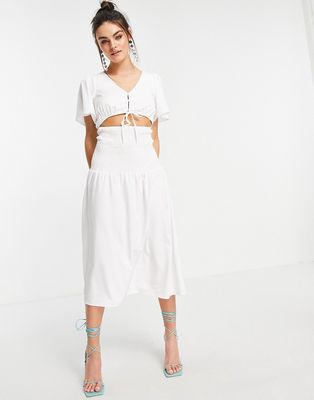 Fashion Union midi drop waist dress in white
