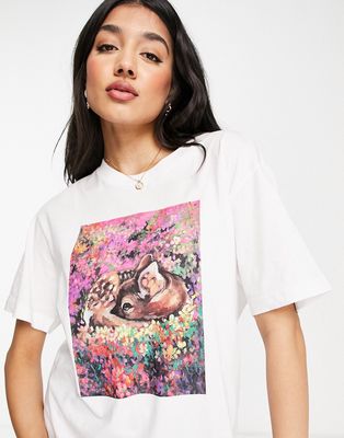 Monki t-shirt in white with deer print