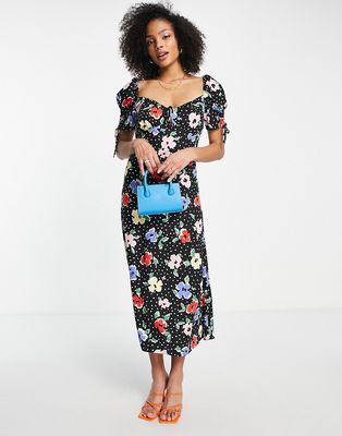 Nobody's Child puff sleeve maxi dress in polka dot floral-Multi