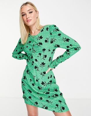 Nobody's Child ruched mini dress in green floral print