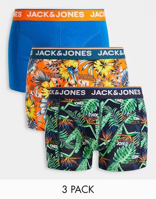 Jack & Jones 3 pack logo boxer briefs in blue tropical floral print