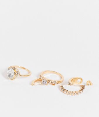 ALDO Crohatlan pack of 5 rings in embellished gold with clear stones
