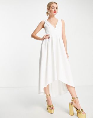 True Violet plunge high low midi dress in ivory-White