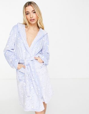 Loungeable soft embossed moon and star robe in pale blue