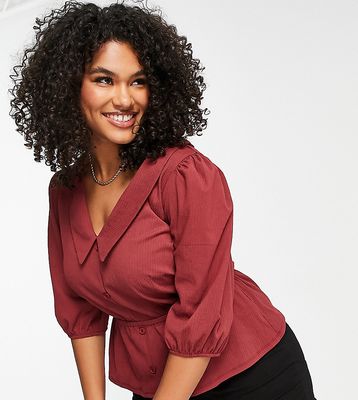 ASOS DESIGN Curve textured stretch blouse in wine