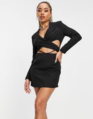 Public Desire x Amber Gill wrap detail cropped blazer dress with drop waist in black