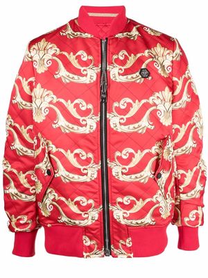 Philipp Plein baroque pattern-print bomber jacket - Red