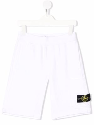 Stone Island Junior Compass-motif cotton track shorts - White