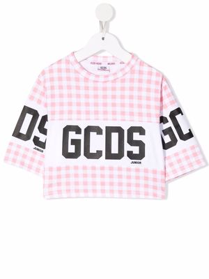 Gcds Kids gingham-pattern short-sleeved top - Pink
