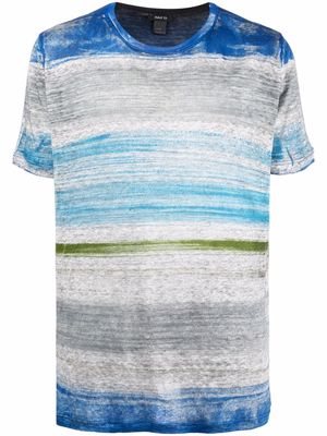 Avant Toi striped print linen T-shirt - Blue