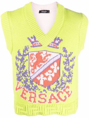 Versace logo-crest knit vest - Pink
