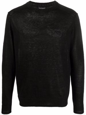 Emporio Armani Plain-weft pure linen jumper - Black