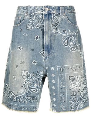 FIVE CM paisley-print frayed denim shorts - Blue