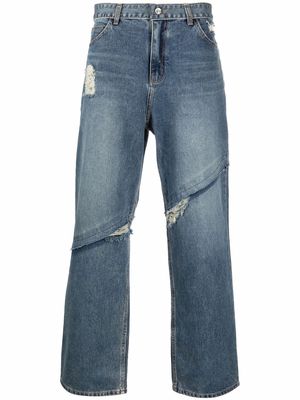 Ader Error distressed-finish straight-leg jeans - Blue