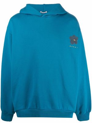 Marni flower-print cotton hoodie - Blue