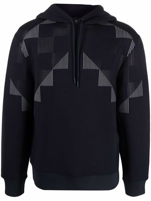 Emporio Armani geometric-print rib-trimmed hoodie - Blue