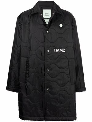 OAMC quilted logo-print coat - Black