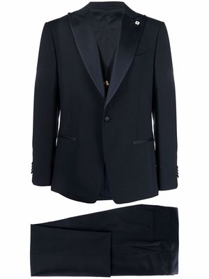 Lardini silk-lapel three-piece suit - Blue