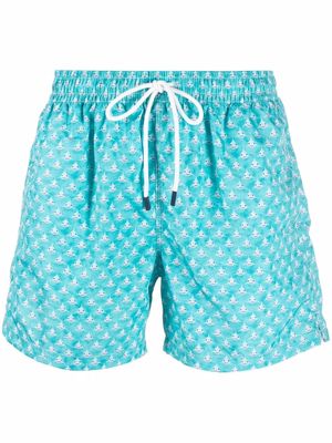 Fedeli drawstring print swim shorts - Blue