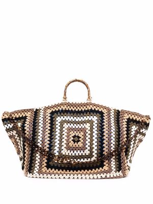 la milanesa crochet-panel top-handle shoulder bag - Brown
