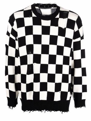 R13 checkerboard-print distressed jumper - Black
