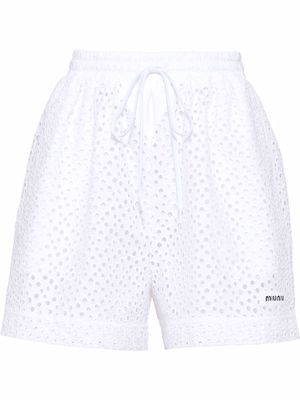 Miu Miu broderie-anglais track shorts - White