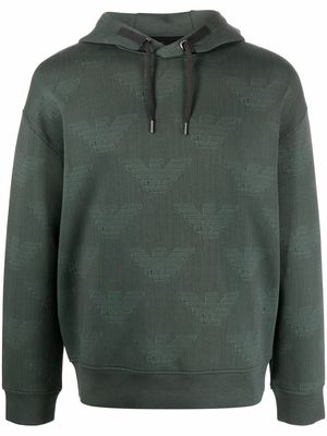 Emporio Armani logo-print rib-trimmed hoodie - Green