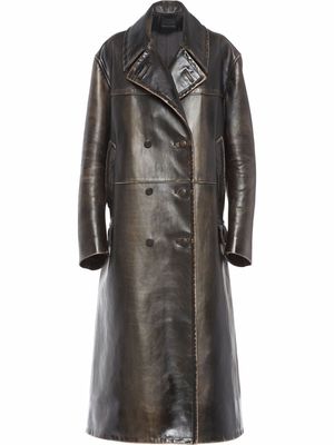 Prada double-breasted leather coat - Black