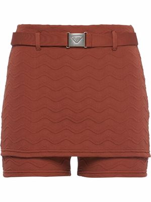 Prada jacquard belted mini shorts - Brown