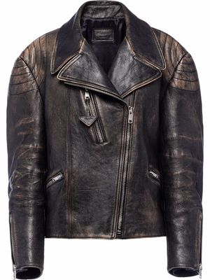 Prada faded leather biker jacket - Black
