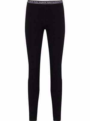Balmain logo-waistband cotton-blend leggings - Black
