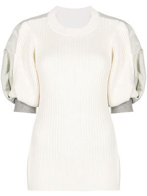 sacai puff-sleeve knitted top - White