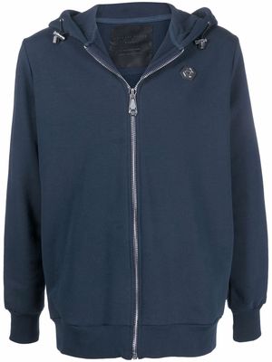 Philipp Plein logo-patch zip-through hooded sweatshirt - Blue