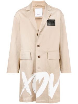 Ports V slogan-print mid-length coat - Brown