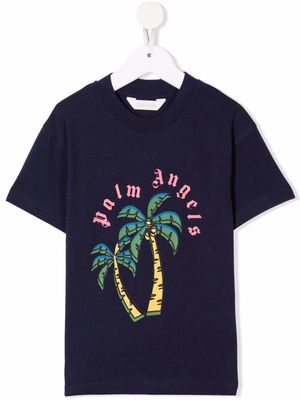 Palm Angels Kids palm tree-print short-sleeve T-shirt - Blue