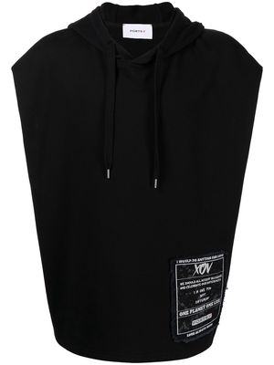 Ports V logo-patch short-sleeved hoodie - Black
