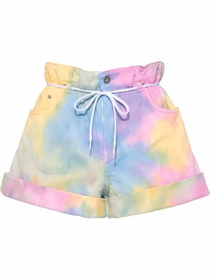 Miu Miu tie-dye paperbag-waist denim shorts - Pink