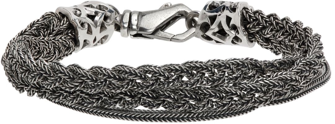 Emanuele Bicocchi Silver Double Chain & Braided Bracelet