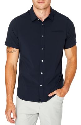 7 Diamonds Grant Slim Fit Solid Stretch Short Sleeve Button-Up Shirt in Navy