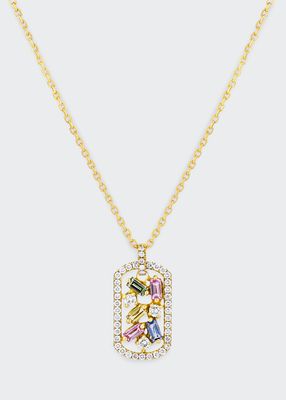 18k Yellow Gold Pastel Rainbow Sapphire Small Dog Tag Necklace with Diamonds