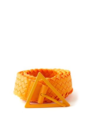 Bottega Veneta - Triangle-buckle Intrecciato-rubber Belt - Mens - Orange
